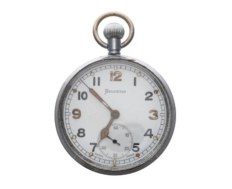 Helvetia WWII British Military Army issue nickel cased lever pocket watch, signed Helvetia, General Watch Co. cal.32A movemen