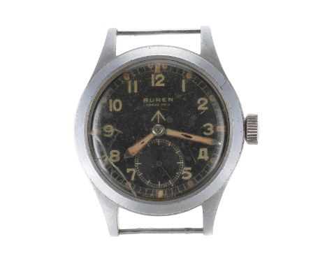 Buren Grand Prix British Military nickel plated and stainless steel gentleman's wristwatch, signed black dial with Military a