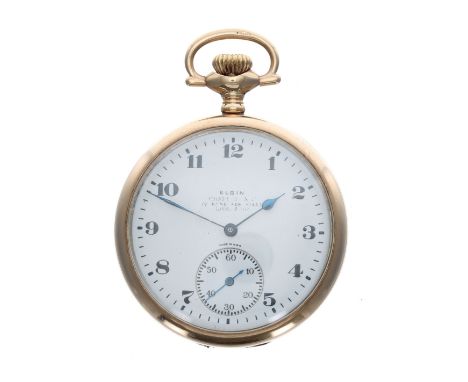 Elgin National Watch Company 9ct lever pocket watch, circa 1923, signed movement with compensated balance and regulator, no. 