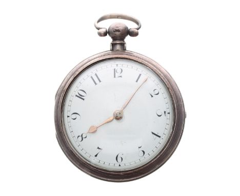 George IV silver verge pair cased pocket watch, London 1828, the fusee movement signed D. Mortimer, Hereford, no. 12763, with