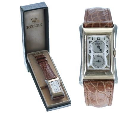 Rare Rolex Prince Brancard 9ct bicolour gentleman's wristwatch, reference no. 971U, import hallmarks for Glasgow 1930, case n