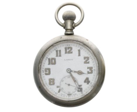 Lanco South African Military nickel cased lever pocket watch, Langendorf 191 15 jewel movement, signed dial, screw case with 