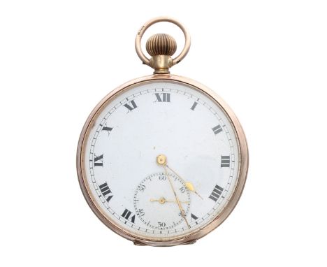 George V 9ct lever pocket watch, import hallmarks London 1915, unsigned gilt three quarter plate movement with compensated ba
