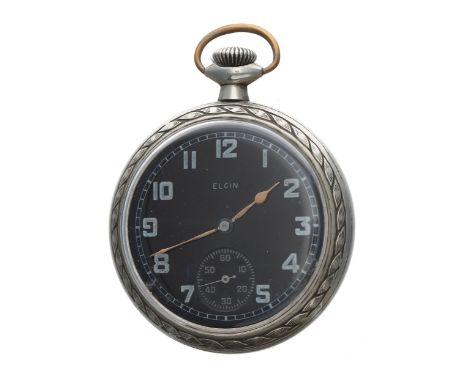 Elgin WWII British Military nickel cased lever pocket watch, circa 1945, cal. 291 signed nine jewel gilt frosted movement, no