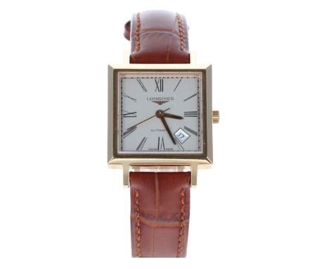 Longines Heritage 18ct automatic square cased midsize wristwatch, reference no. L2.292.8, square silvered dial with Roman num