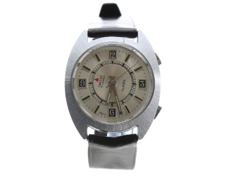 Smiths Alarm gentleman's base metal and stainless steel gentleman's wristwatch, silvered dial with applied quarter Arabic num
