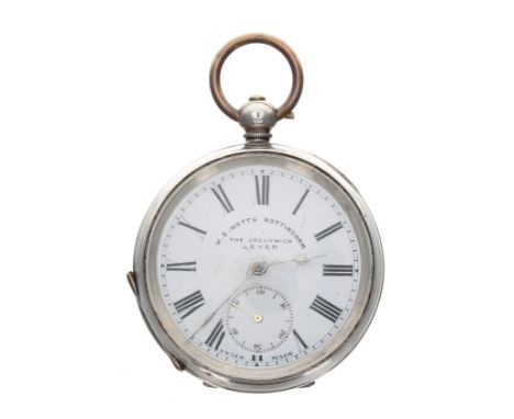 Swiss silver (.935) lever pocket watch, circa 1880, unsigned three quarter plate movement, the Roman numeral dial signed W.E 