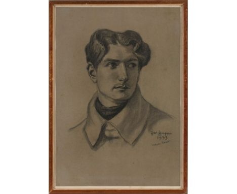 Kohlezeichnung Jacob Happ1861 Frankfurt - 1936 Frankfurt "Portrait des jungen Wilhelm Raab" u. re. sign., dat. u. bez. Jac. H