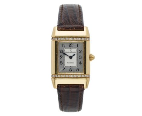 Damenarmbanduhr Jaeger-LeCoultre"Reverso Florale", Schweiz 1998. 18 kt GG, rechteckiges Wendegehäuse besetzt m. kl. Brillante