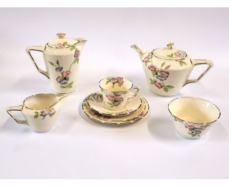 Crown Ducal Wild Rose dinner, coffee/ tea set, one cup repaired, minor chip to tea-pot spout. (41)