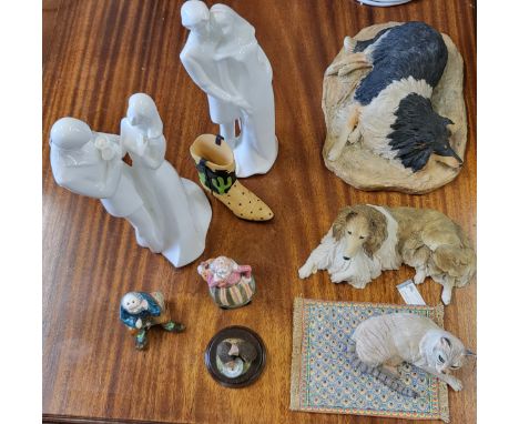 Royal Doulton white figures Congratulations and Wedding Vows 27cm and 29.5cm, a pair of salt and pepper figures, four bisque 