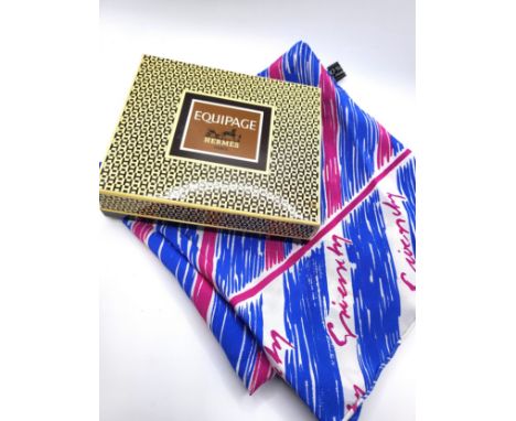 A Givenchy 100% silk square scarf in blue, fuchsia and white and a boxed set of  Equipage by Hermes in original box including