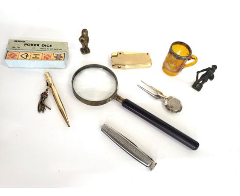 A magnifying glass, propelling pencil, penknife, poker dice, lighter, etc.