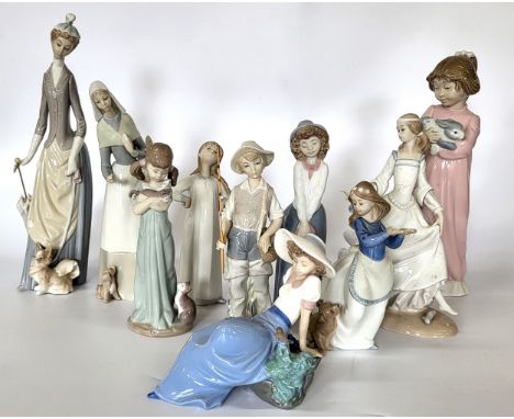 Seven Lladro, two Nao and one other Spanish figure. (Five a/f). (10)