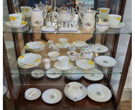 Copeland Spode Polka Dot pattern tea service and a porcelain tea wares with floral pattern. (31)