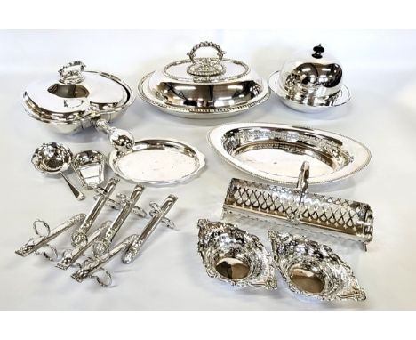 A pair of silver bonbon dishes with lattice fretwork Colen Hewer Cheshire 1908 14cm x 3.5 (height) 96gms, a silver cutlery re