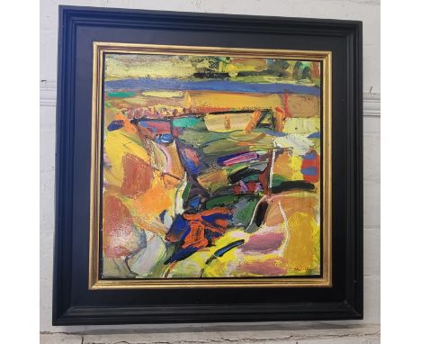 A Duncan Shanks original abstract 50cm x cm, framed. 70cm x 70cm including frame. Born 1937- Scottish.The work of art is susp