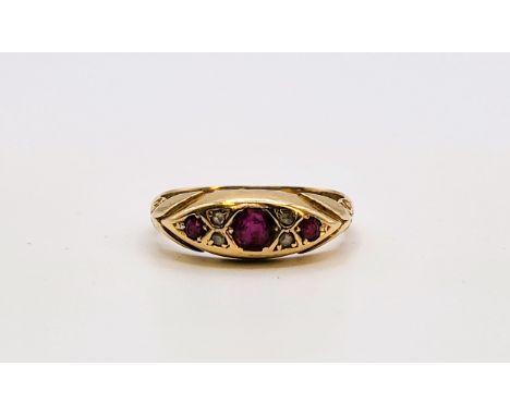 An 18ct yellow gold Victorian ring set with rubies and diamonds with a Chester hallmark. 2.8gms size K 1/2.