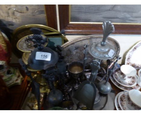 A Tray of Metal Wares to Include Fire Companion Sets, Oil Lamp, Gallery Tray Etc 