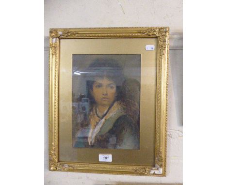 A Gilt Framed Watercolour Portrait of a Gypsy Girl 