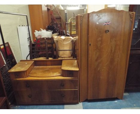A Vintage Walnut Matching Wardrobe and Dressing Chest 