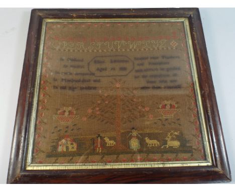 A Framed Sampler by Ellen Leicester aged Twelve, 1826, 39x37cm 