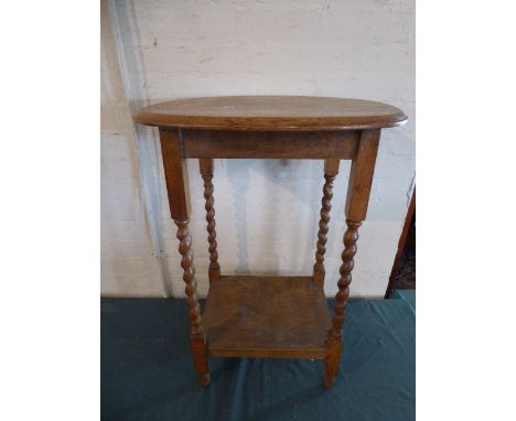 An Edwardian Oak Oval Topped Occasional Table with Barley Twist Supports and Stretcher Shelf, 55cm Long 