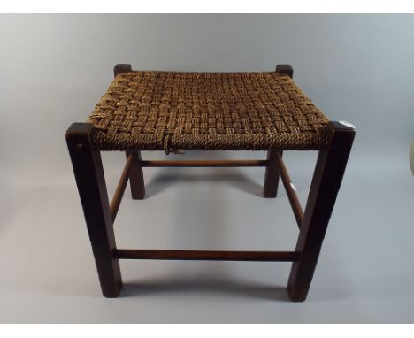 A Rush Topped Oak Framed Vintage Stool  
