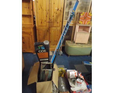 A Collection of Various Tools to Include Tree Lopper, Pebble Dasher, Saw Blades Etc