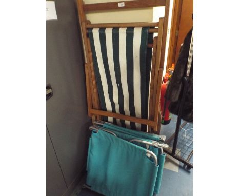 Two Vintage Deck Chairs and Two Folding Garden Beds