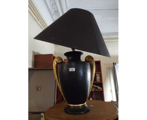 A Modern Ceramic Black and Gilt Large Table Lamp in the Form of a Two Handled Vase, 52cm High