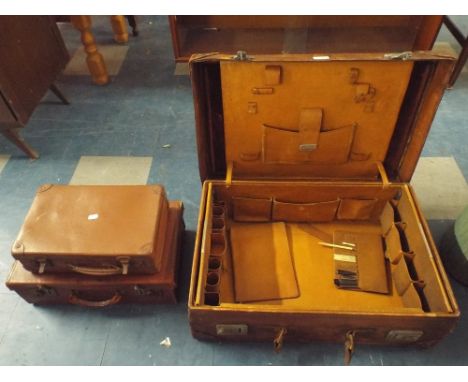 A Fitted Leather Gentleman's Suitcase and Two Vintage Cases 