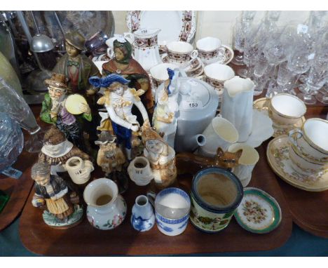 A Tray of Figural and Animal Ornaments, Spode Teapot, Shelley Jug Etc