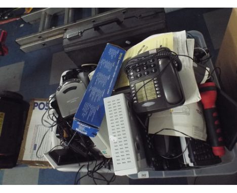 A Box of Various Vintage and Other Electronics to Include Computer, Telephone, Key Boards, Printer, CD Player and a Photo Fra