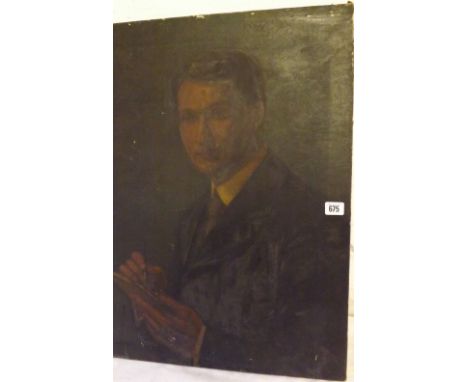 John W. Pharez- Portrait of man with pen 26” x 30”  signed unframed        