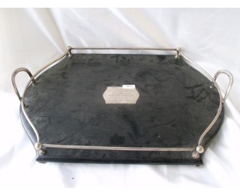 Good oblong tray the wood body with silver mounts and  handles Sheffield 1928 by PA & S     