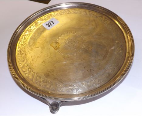 GEORGIAN CIRCULAR SALVER WITH engraved field on bracket feet 9” dia Lon 1791 by HC 460g