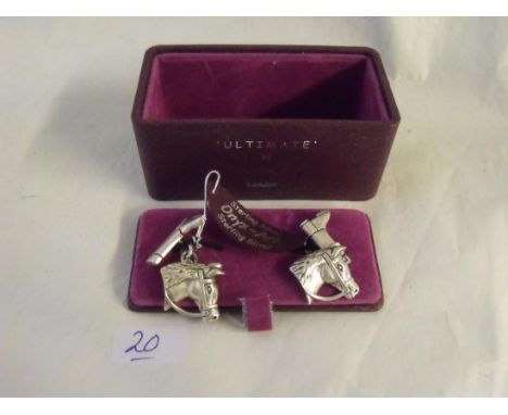 Boxed pair sterling silver Horse & boot cuff links  by Onyx 12.6g        