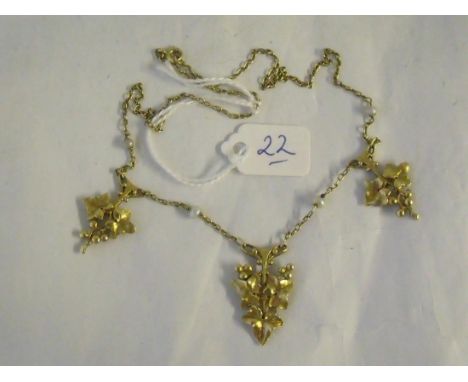 A vintage pearl & 18ct French cast necklace in the form  of vines & grapes 12.2g       