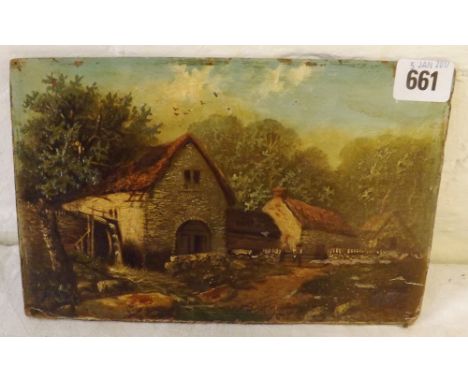 Victorian school- Figure by a farmyard gate.  On   board 6” x 10” unframed         