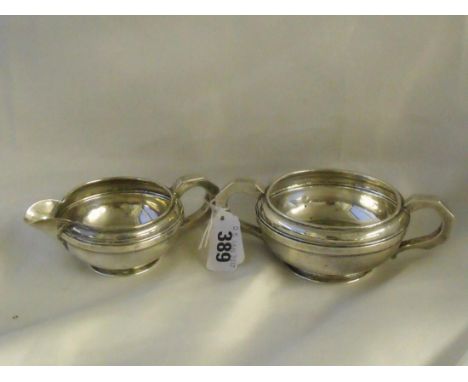 Circular cream jug on pedestal foot also a matching sugar  basin 5.5” Birm 1927 160g       