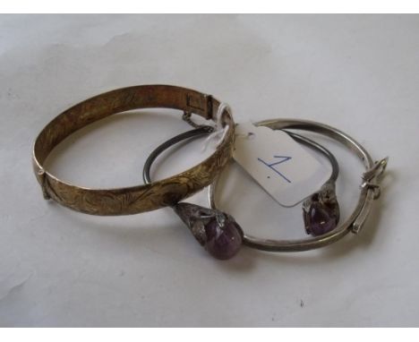 Vintage silver gilt engraved bangle and 2 other bangles   
