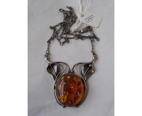 Amber style sterling silver necklace      