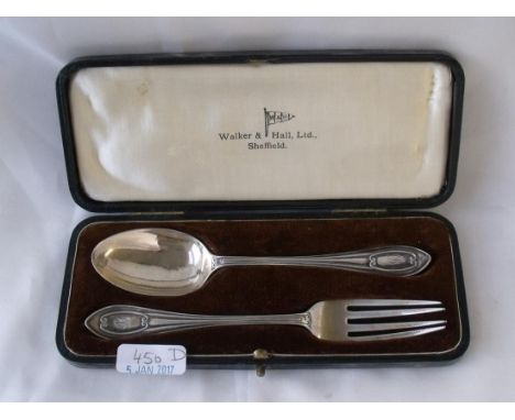 Box christening spoon and fork Sheffield by WH   