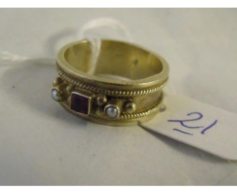 Vintage French stamped 'Risley & Carre' silver gilt stone  set band ring  5.6g        