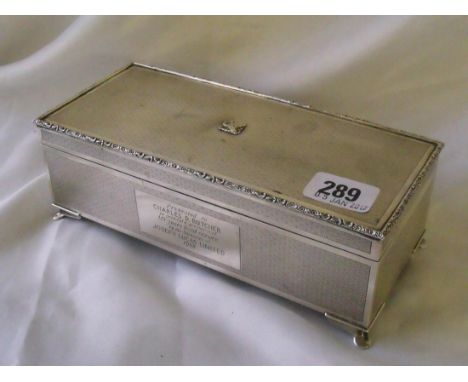 Good quality cigarette box engine turned 8” wide Birm  by JR          