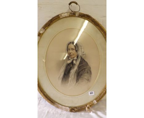 Victorian school- Oval portrait 1837 half-length  portrait of lady 15” x 12”      