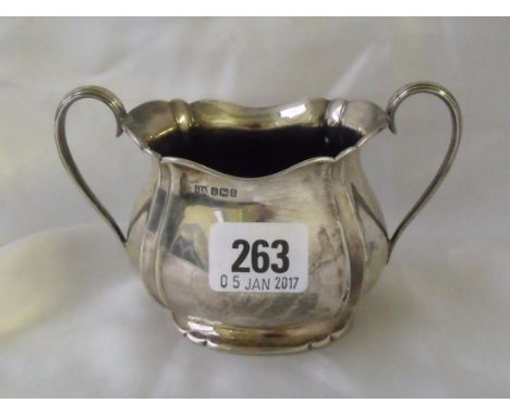 Two handle baluster shaped sugar basin 5.5” over  handle Sheff 1909 by HA 160g      