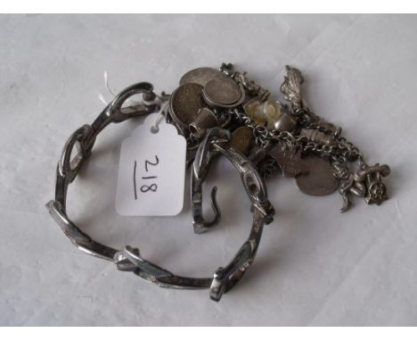 Silver charm bracelet & silver 7 enamel link bracelet 85g   