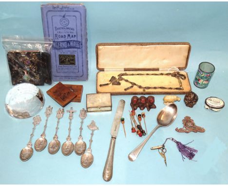 A Vintage Japanese 24k gold-plated Komai Shakudo butterfly necklace,&nbsp;a silver dessert spoon, a Chinese boxwood compass, 